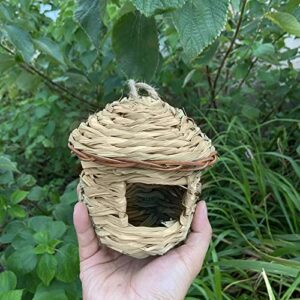 OPTIMISTIC Straw Bird Nest Cage House Hatching Breeding Cave for Small Parrot, Canary Cockatiel or Other Birds Hut Hand Woven Hanging Birdhouse Hideaway for Finch & Canary