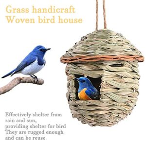 OPTIMISTIC Straw Bird Nest Cage House Hatching Breeding Cave for Small Parrot, Canary Cockatiel or Other Birds Hut Hand Woven Hanging Birdhouse Hideaway for Finch & Canary