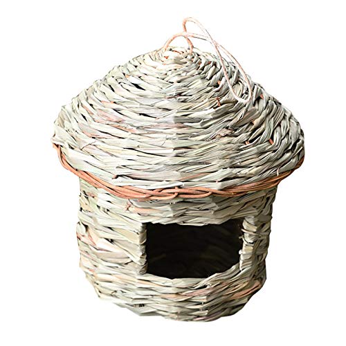 OPTIMISTIC Straw Bird Nest Cage House Hatching Breeding Cave for Small Parrot, Canary Cockatiel or Other Birds Hut Hand Woven Hanging Birdhouse Hideaway for Finch & Canary
