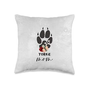 boredkoalas yorkie throw pillow gifts paw print flower yorkie mom yorkshire terrier dog mama women throw pillow, 16x16, multicolor
