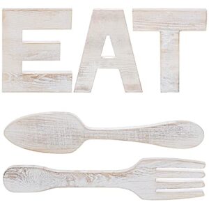 losour farmhouse kitchen wall decor, farmhouse decor eat sign + fork and spoon, wooden letters for rustic wall decor (eat sign + fork and spoon)