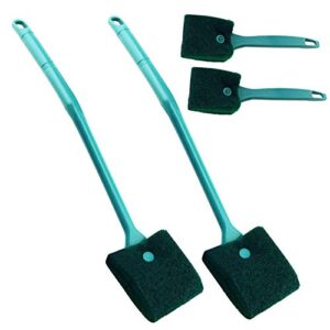 Meiyiu Algae Cleaning Brush Fish Tank Double-Sided Sponge Brush Cleaner Long Handle Fish Tank Scrubber for Home Kitchen Cleaning Brush (Long Handle Green *2+Short Handle Green*2)