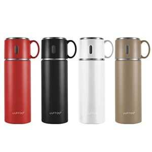 stainless steel bottle coffee cup with handle vacuum insulated, bpa free leak-proof mug, hot & cold up to 12 hours for work, outdoor, biking, backpack, camping, office or car (black)