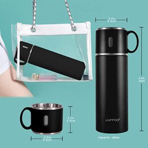 Stainless Steel Bottle Coffee Cup with Handle Vacuum Insulated, BPA Free Leak-proof Mug, Hot & Cold Up to 12 Hours for Work, Outdoor, Biking, Backpack, Camping, Office or Car (Black)