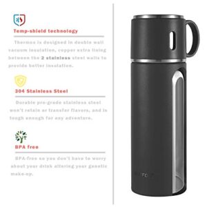 Stainless Steel Bottle Coffee Cup with Handle Vacuum Insulated, BPA Free Leak-proof Mug, Hot & Cold Up to 12 Hours for Work, Outdoor, Biking, Backpack, Camping, Office or Car (Black)