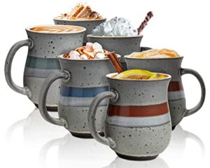 16 oz ceramic rustic mugs - set of 6 - multicolor farmhouse mugs for coffee, tea & more - dishwasher & microwave safe novelty mugs made of chip-free ceramic - farmhouse kitchen décor- grey