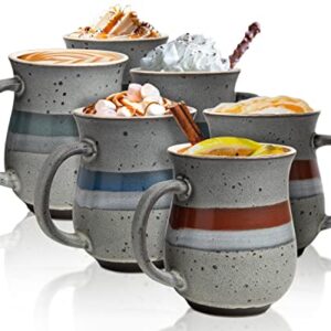 16 oz Ceramic Rustic Mugs - Set of 6 - Multicolor Farmhouse Mugs for Coffee, Tea & More - Dishwasher & Microwave Safe Novelty Mugs Made of Chip-Free Ceramic - Farmhouse Kitchen Décor- Grey