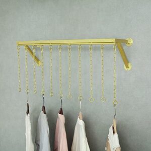 wall mounted iron chain clothing hanging racks, metal garment storage rack, clothes storage shelves with 11 hanging chain, retail display hanger, boutique clothing rack(gold, 39.8'' l x 17.7'' h)