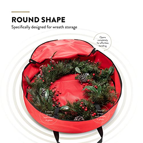 Zober Extra Large Premium Christmas Wreath Storage Bag 48” - Dual Zippered Storage Container & Durable Handles, Protect Artificial Wreaths - Holiday Xmas Bag Made of Tear Proof 600D Oxford