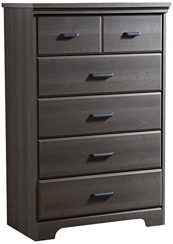 South Shore Versa Collection 5-Drawer Dresser, Gray Maple with Antique Handles & Versa 2-Drawer Nightstand, Gray Maple