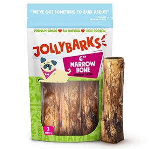 jolly barks marrow bones for dogs 6-inch premium natural single ingredient odor free large dog bones - grass fed, non-gmo long lasting dog bones, dog bones for medium dogs (3-pack)