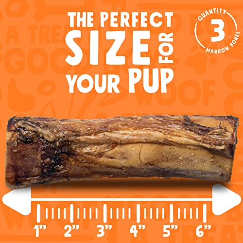 Jolly Barks Marrow Bones for Dogs 6-Inch Premium Natural Single Ingredient Odor Free Large Dog Bones - Grass Fed, Non-GMO Long Lasting Dog Bones, Dog Bones for Medium Dogs (3-Pack)