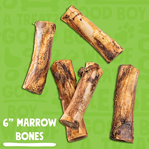 Jolly Barks Marrow Bones for Dogs 6-Inch Premium Natural Single Ingredient Odor Free Large Dog Bones - Grass Fed, Non-GMO Long Lasting Dog Bones, Dog Bones for Medium Dogs (3-Pack)