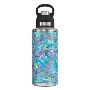 tervis tie dye dragonfly triple walled insulated tumbler travel cup keeps drinks cold, 32oz wide mouth bottle, stainless steel