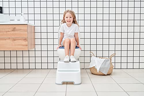 UNCLE WU Kid-Friendly Step Stool - Lightweight and Easy to Clean - Bathroom Safety Sturdy Bottom as Toilet Stool/Dual Height & Wide Two Step Stool for Toddler/Adult (Gray White) 2 Pack