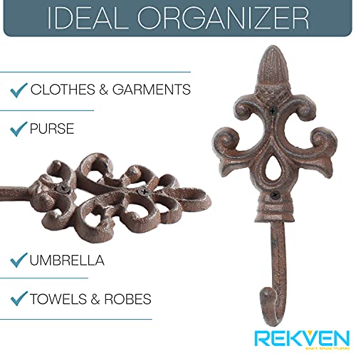 REKVEN - Decorative Cast Iron Spear Hooks, Wall Mounted (Rustic Brown)