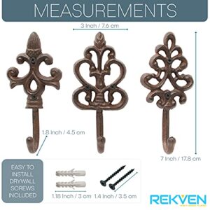 REKVEN - Decorative Cast Iron Spear Hooks, Wall Mounted (Rustic Brown)