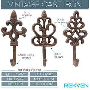 REKVEN - Decorative Cast Iron Spear Hooks, Wall Mounted (Rustic Brown)