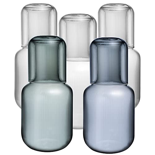 Sizikato 25 Oz Vertical Stripes Clear Glass Bedside Night Water Carafe with Tumbler Glass.