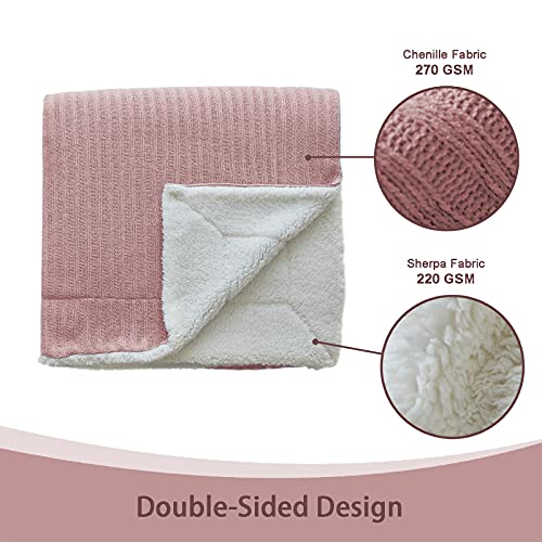 FY FIBER HOUSE Fleece Throw Blankets Thick Sherpa Blanket Soft Throws Plush Cozy Baby Chenille Throw Blanket for Sofa - 50x60 Inches, Dusty Pink