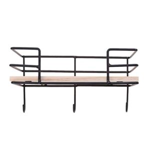 amosfun wall decorations for living room modern wrought iron storage rack wall- mounted decorative shelf hanging holder organizer with hooks (3 hooks, black)