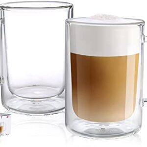 Aquach Double Wall Glass Coffee Mug 12 oz, Large Clear Glass Cup with Handle Set of 2, Insulated Tea Mugs, Water Cups, Juice Cups, Milk Cups