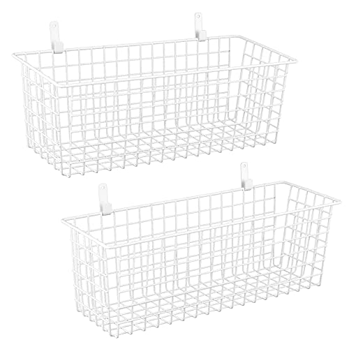 KINLINK [Extra Large Wire Baskets, Wire Storage Baskets Durable Wire Baskets for Storage Wall Mount, Hanging Wire Baskets Wall Mount Baskets for Kitchen, Bathroom, Closets, Countertop - 2 Pack, White