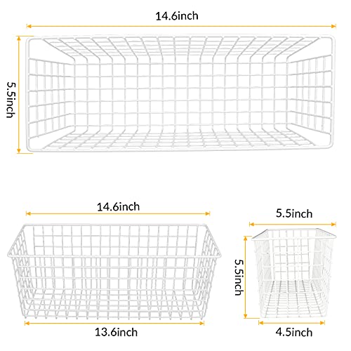 KINLINK [Extra Large Wire Baskets, Wire Storage Baskets Durable Wire Baskets for Storage Wall Mount, Hanging Wire Baskets Wall Mount Baskets for Kitchen, Bathroom, Closets, Countertop - 2 Pack, White