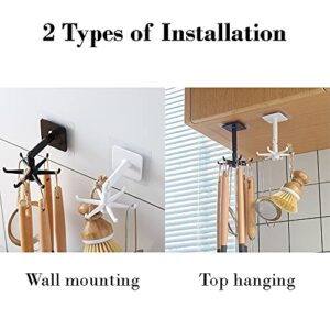 365Home Hanging Utensil Holder Hooks Kitchen Utensil Hanger Wall Mount 360 Degrees Rotating Folding Hook Self Adhesive Hook Utensil Rack with 6 Hooks for Kitchen Bathroom Cabinet (2 White)