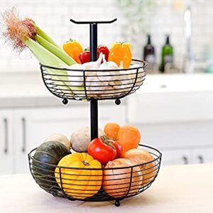 CAXXA 2 Tier Fruit Basket Bowl Kitchen Heavy Duty Wire Organizer, Black