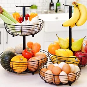 CAXXA 2 Tier Fruit Basket Bowl Kitchen Heavy Duty Wire Organizer, Black