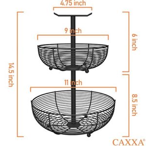 CAXXA 2 Tier Fruit Basket Bowl Kitchen Heavy Duty Wire Organizer, Black