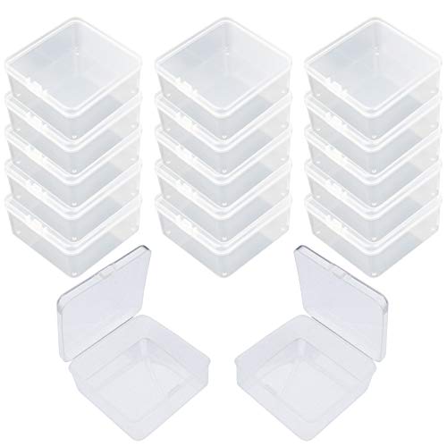 Goodma 17 Pieces Square Empty Mini Clear Plastic Organizer Storage Box Containers with Hinged Lids for Small Items and Other Craft Projects (2.95 x 2.95 x 1.38 inch)