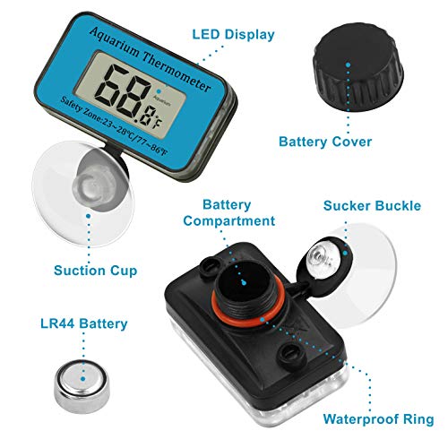 YiePhiot Aquarium Thermometer Waterproof LCD Digital Thermometer with Suction Cup Fish Tank Thermometer, Reptile Thermometer