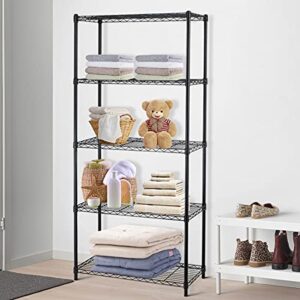 ZOVENCHI 5 Tier Storage Shelves Heavy Duty Shelving 14inchx30inchx60inch Layer Wire Unit with Wheels Metal Shelf Standing Garage Rack,Adjustable NSF Certified (Black)