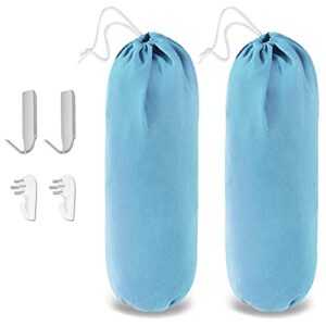 2 pack plastic bag holder dispenser, large grocery bags storage with hooks, wall mount shopping bags carrier, 23x9 inch garbage bag organizer for kitchen, home by sanferge,blue