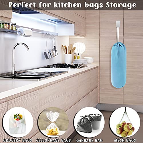 2 Pack Plastic Bag Holder Dispenser, Large Grocery Bags Storage with Hooks, Wall Mount Shopping Bags Carrier, 23X9 inch Garbage Bag Organizer for Kitchen, Home by SANFERGE,Blue