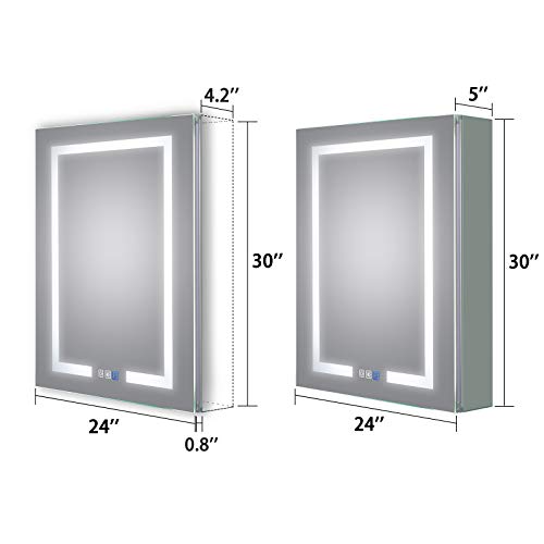 ExBrite LED Lighted Bathroom Medicine Cabinet with Mirror, 24 x 30 Inch, Recessed or Surface led Medicine Cabinet, Defog, Stepless Dimming,Color Temper Change, 2 Outlets, Storage Shelves, Left Hinge