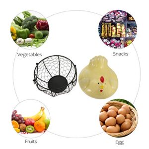 YARDWE Iron Egg Storage Basket Ceramic Chicken Shaped Mesh Wire Egg Holder Decorative Display Organizer Container for Vegetable Fruits Snacks Farmhouse Decor Yellow