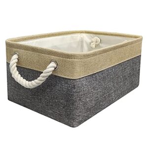 protecu storage basket bins organizer fabric toy basket with handles | large baskets for organizing gifts empty shelves closet (beige & grey, 16.1x12.2x7.9 inch)