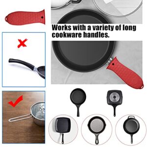 HZMM 3 Pack Silicone Hot Handle Holder, Assist Pan Handle Sleeve Pot Holders Cast Iron Skillets Handles Grip Covers Nonslip Heat Resistant for Pots Enameled Casserole Metal Frying Pans Cookware, Red