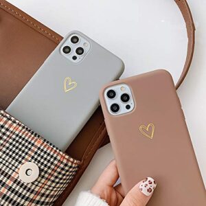 Ownest Compatible with iPhone 12 Pro Max Case for Soft Liquid Silicone Gold Heart Pattern Slim Protective Shockproof Case for Women Girls for iPhone 12 Pro Max-Brown