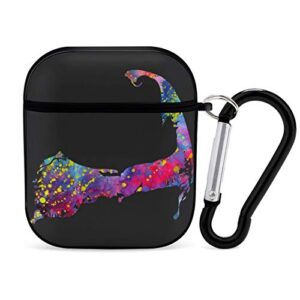 cape cod map watercolor airpods case cover for apple airpods 2&1 cute airpod case for boys girls silicone protective skin airpods accessories with keychain