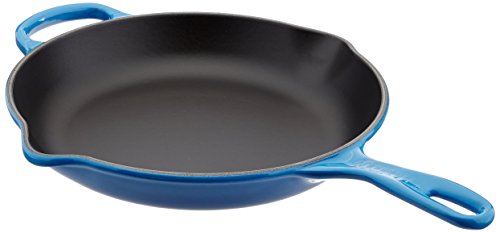 Le Creuset Enameled Cast Iron Signature Iron Handle Skillet, 10.25" (1-3/4 qt.), Marseille & Silicone French Trivet, 8", Marseille