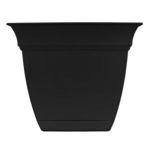 the hc companies 12 inch eclipse square planter with saucer - indoor outdoor plant pot for flowers, vegetables, and herbs, black