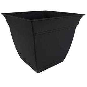 The HC Companies 12 Inch Eclipse Square Planter with Saucer - Indoor Outdoor Plant Pot for Flowers, Vegetables, and Herbs, Black