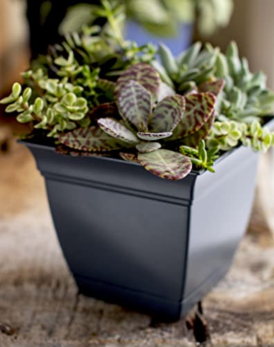 The HC Companies 12 Inch Eclipse Square Planter with Saucer - Indoor Outdoor Plant Pot for Flowers, Vegetables, and Herbs, Black