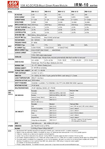 Mean Well Original IRM-10-12 MW 10W 12V AC to DC PCB Mount Green Module-Type Power Supply