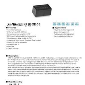 Mean Well Original IRM-10-12 MW 10W 12V AC to DC PCB Mount Green Module-Type Power Supply