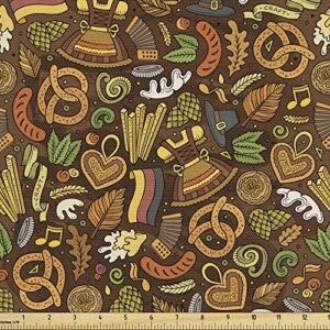 ambesonne german fabric by the yard, cartoon style deutschland pattern with flag hops and pretzels hand drawn doodle, decorative fabric for upholstery and home accents, 1 yard, multicolor